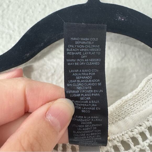 Chico’s Cream Crocheted Cardigan Duster Short Sleeved Sweater Size 2/ US 12 - Picture 6 of 7